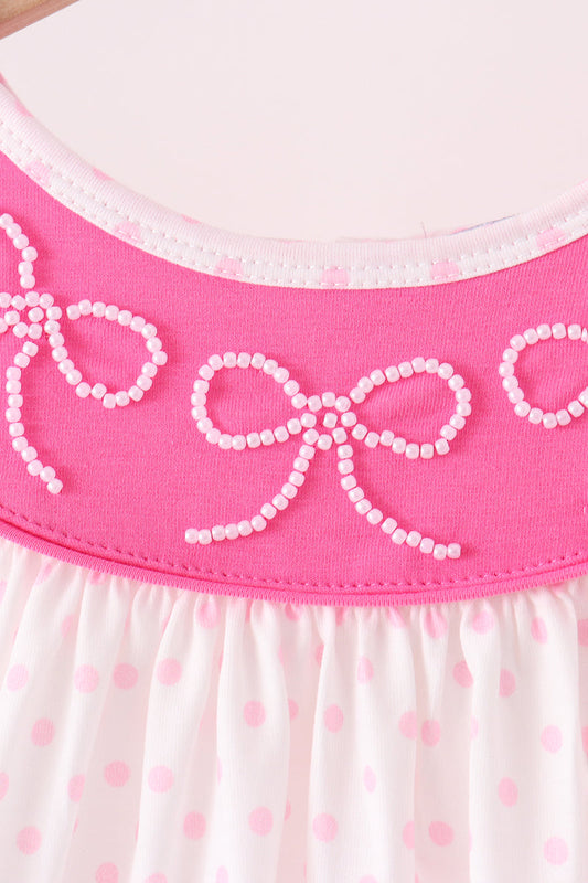 Pink bow pearl ruffle pants set