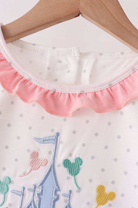 Pink Castle Applique Ruffle Skorts Set
