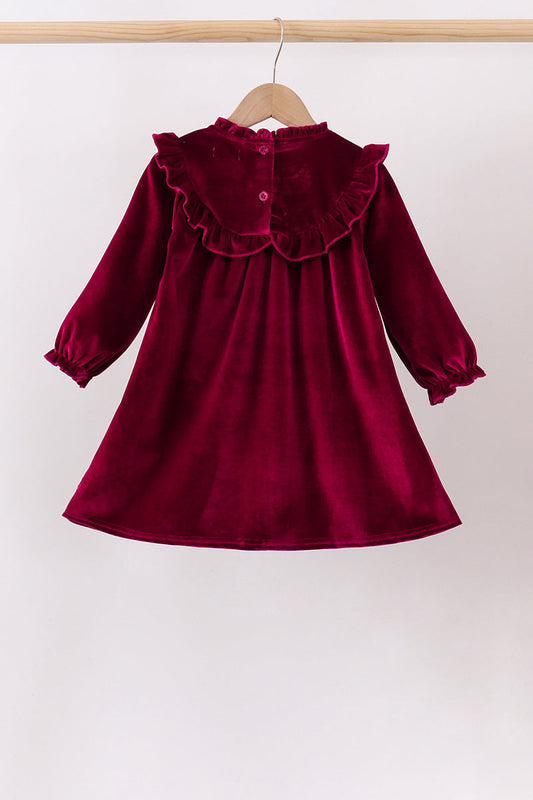 Burgundy velvet Ruffle Dress