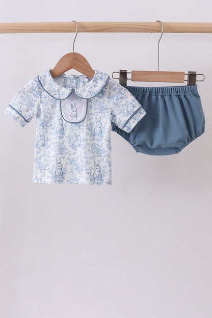Navy bunny embroidery peter pan collar bloomer set