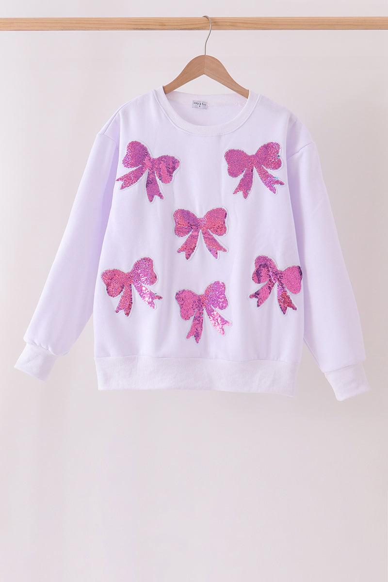 White bow sequin mom&me sweatshirt