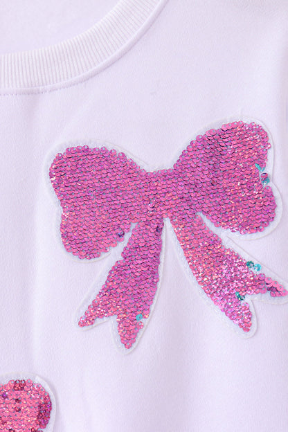 White bow sequin mom&me sweatshirt
