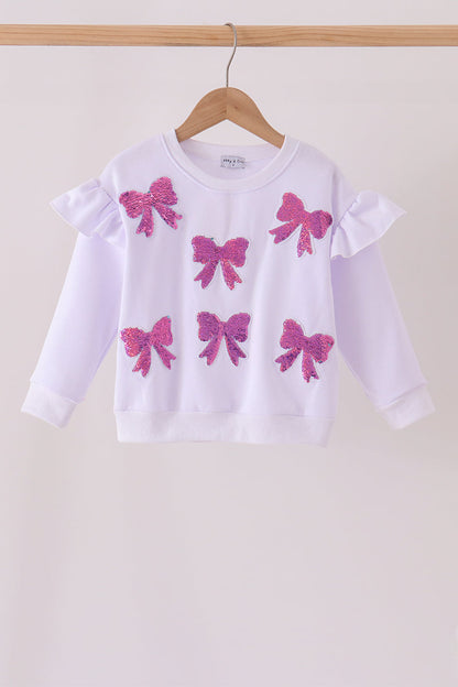 White bow sequin mom&me sweatshirt