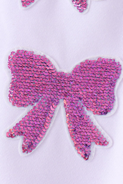 White bow sequin mom&me sweatshirt