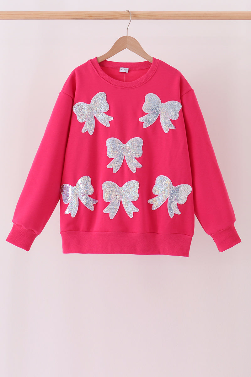 Magenta bow sequin mom&me sweatshirt