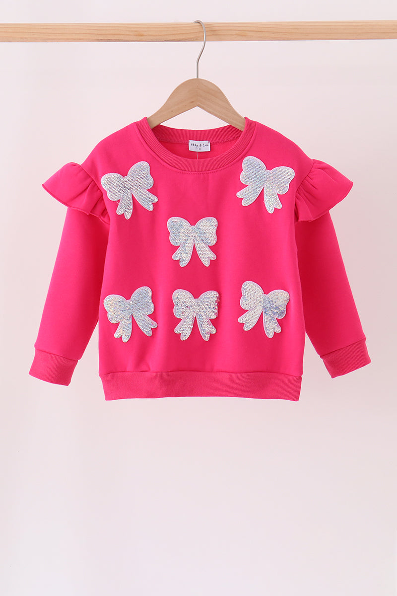 Magenta bow sequin mom&me sweatshirt