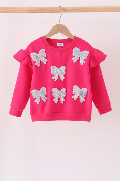 Magenta bow sequin mom&me sweatshirt