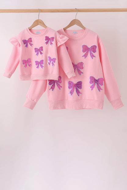 Pink bow sequin mom&me sweatshirt