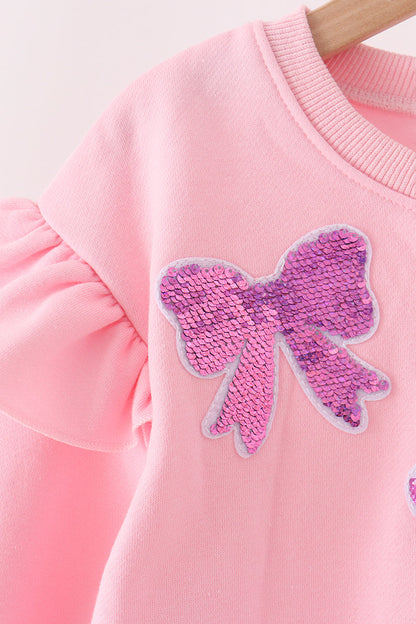 Pink bow sequin mom&me sweatshirt