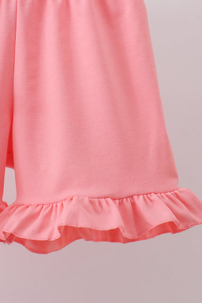 Pink bunny smocked lace collar shorts set