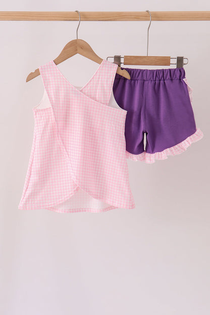 Pink Puppy Pumpkin Applique Ruffle Shorts Set