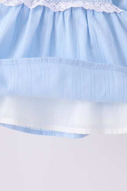 Blue Floral Smocked Lace Bloomer Set