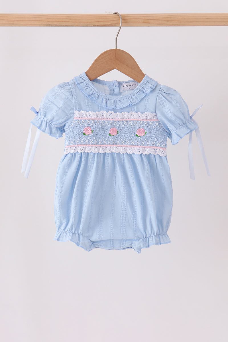 Blue Floral Smocked Lace Bubble