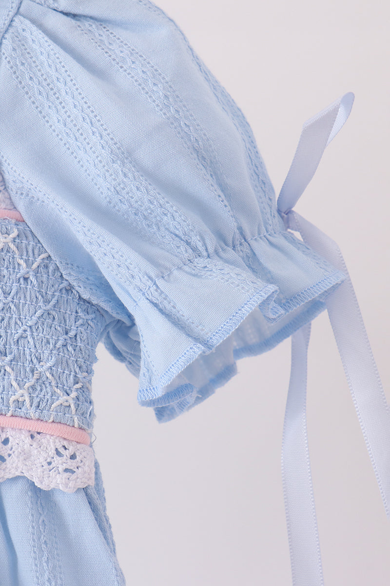Blue Floral Smocked Lace Bubble