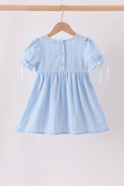 Blue Floral Smocked Lace Ruffle Dress