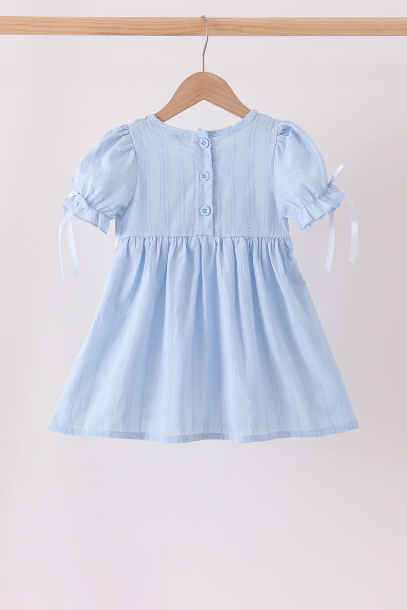 Blue Floral Smocked Lace Ruffle Dress