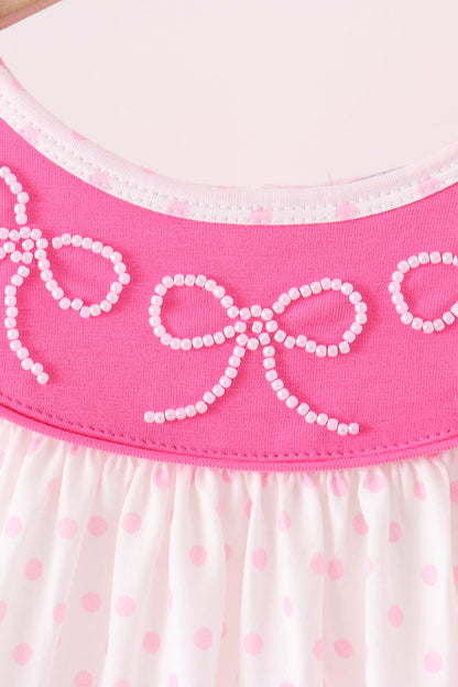 Pink bow pearl ruffle pants set