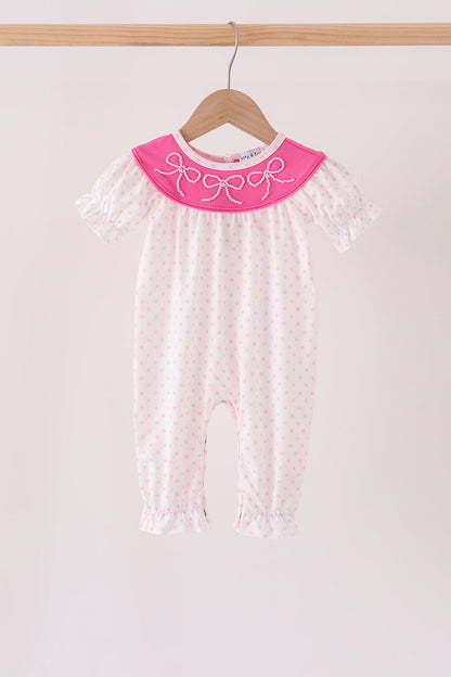 Pink bow pearl romper