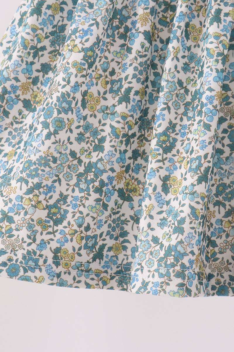 Sage Floral Smocked Ruffle Bloomer Set