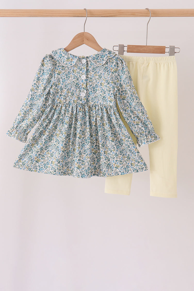 Sage Floral Smocked Pants Set