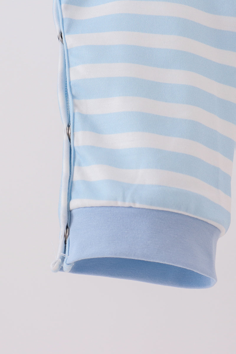 Blue Football Embroidery Stripe Romper