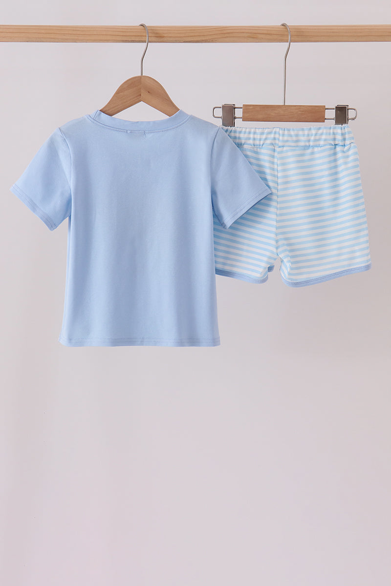 Blue Football Applique Shorts Set