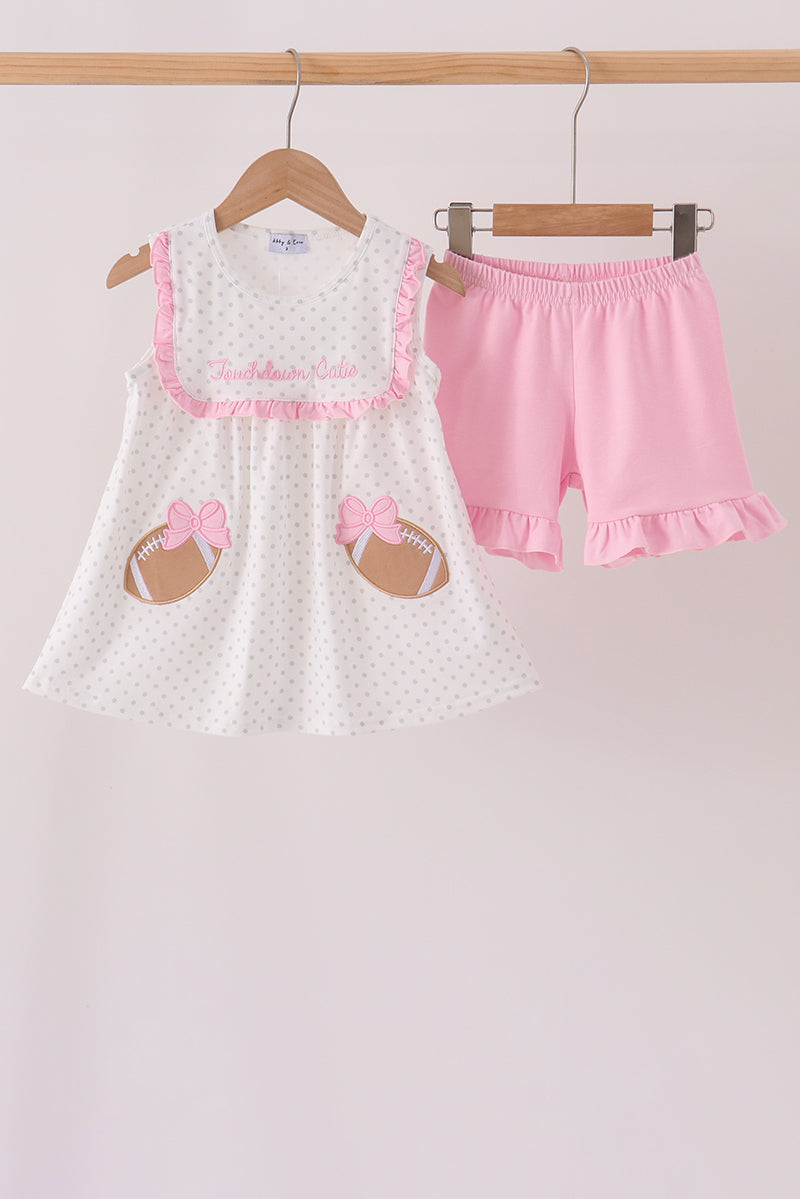 Pink Football Applique Ruffle Shorts Set