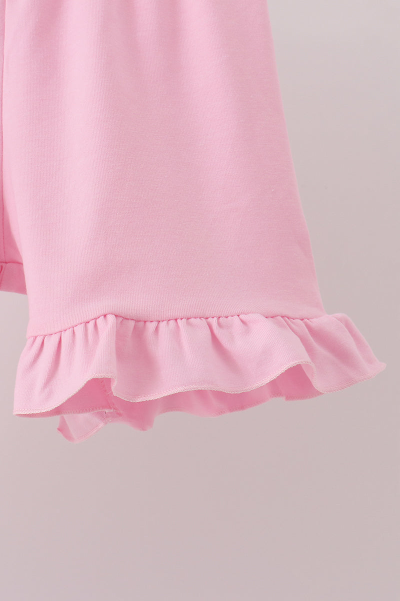 Pink Football Applique Ruffle Shorts Set