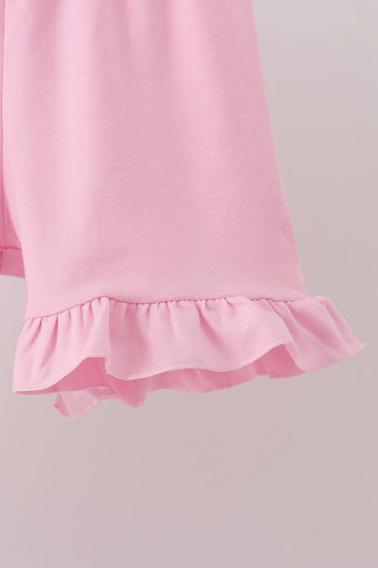 Pink Football Applique Ruffle Shorts Set