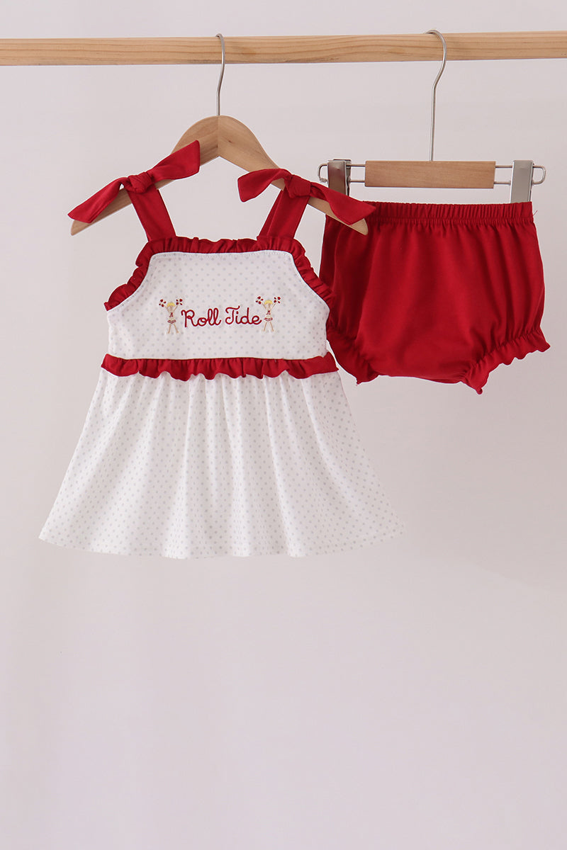 Red Alabama Roll Tide Embroidery Ruffle Bloomer Set