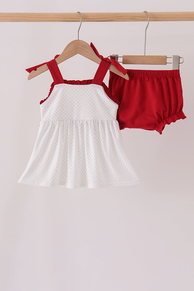 Red Alabama Roll Tide Embroidery Ruffle Bloomer Set