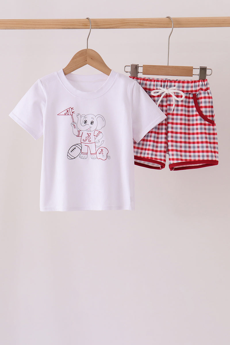 Red Alabama Roll Tide Embroidery Plaid Shorts Set