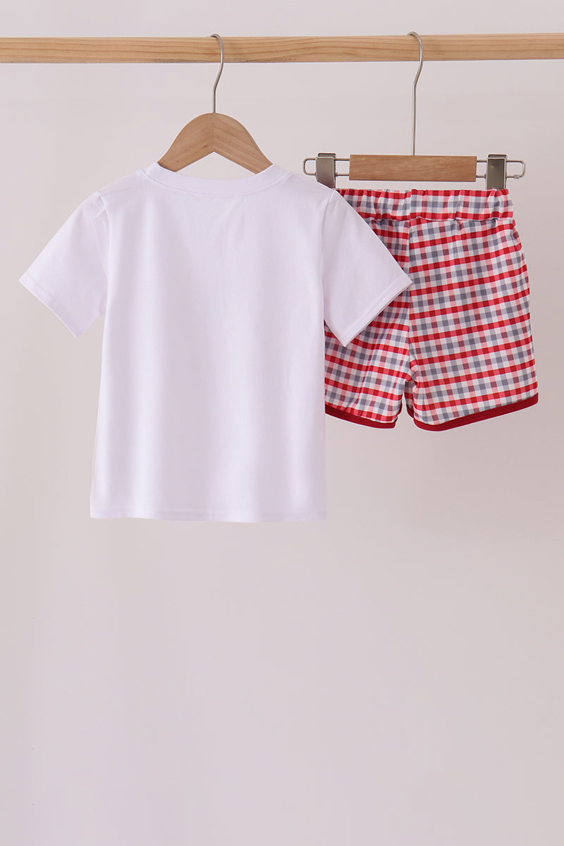 Red Alabama Roll Tide Embroidery Plaid Shorts Set