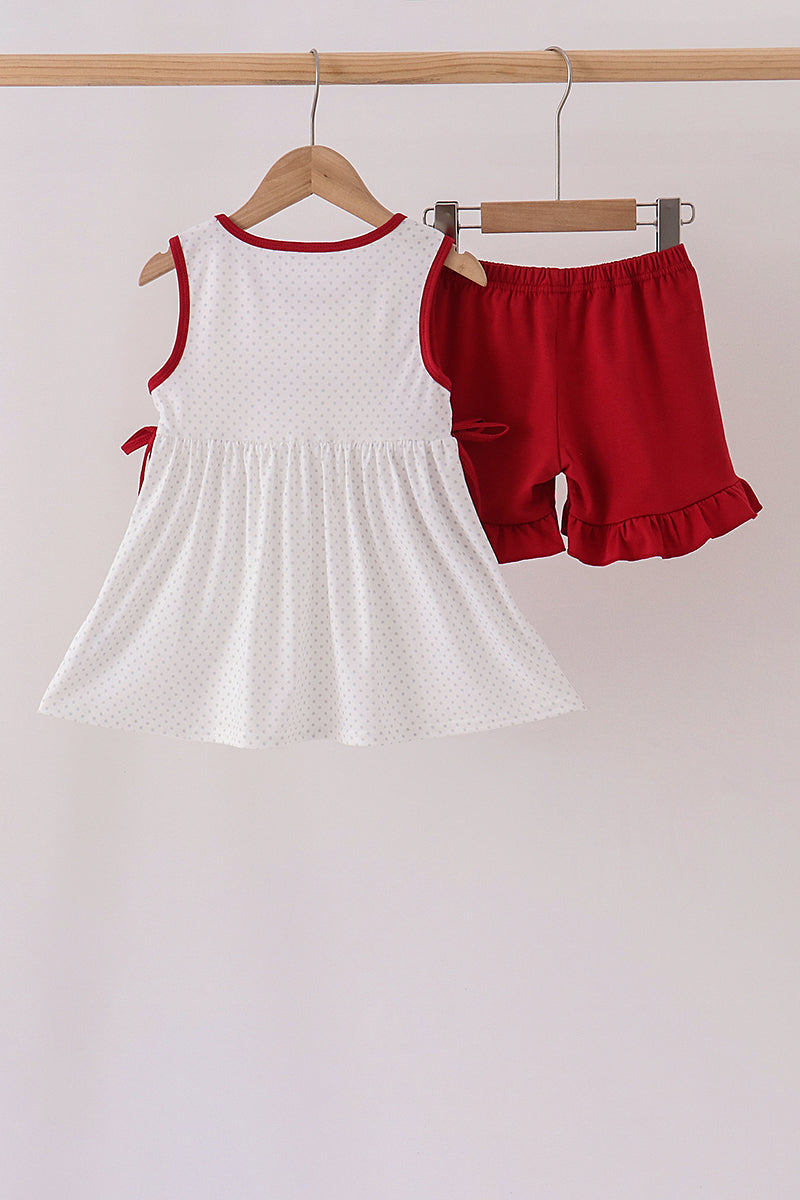 Red Alabama Roll Tide Embroidery Ruffle Shorts Set