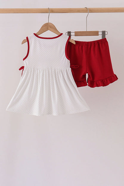 Red Alabama Roll Tide Embroidery Ruffle Shorts Set