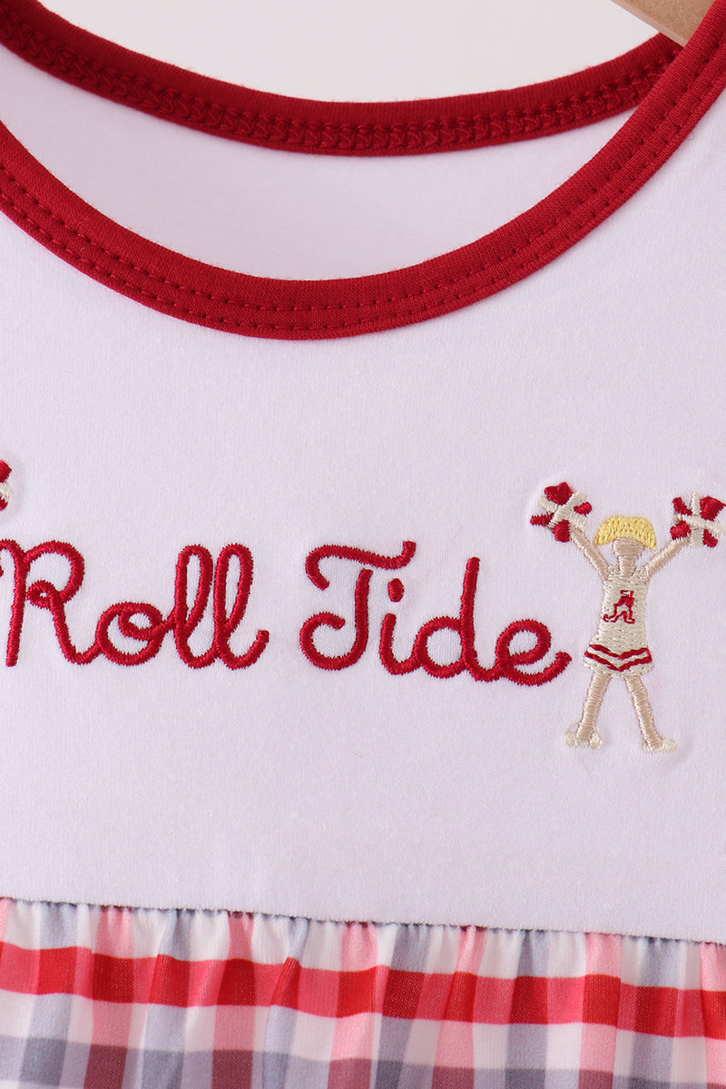 Red Alabama Roll Tide Embroidery Plaid Bubble