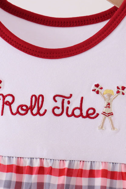 Red Alabama Roll Tide Embroidery Plaid Bubble