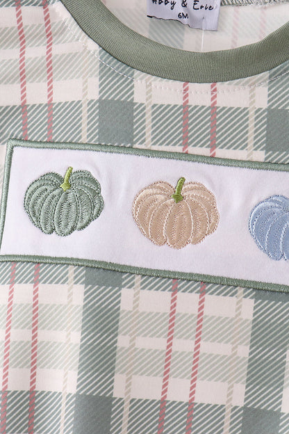 Green Pumpkin Embroidery Plaid Bubble