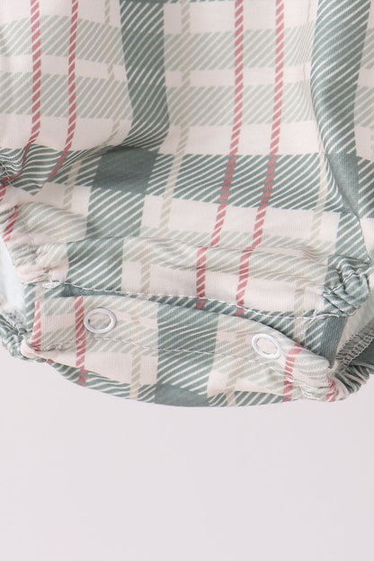 Green Pumpkin Embroidery Plaid Bubble