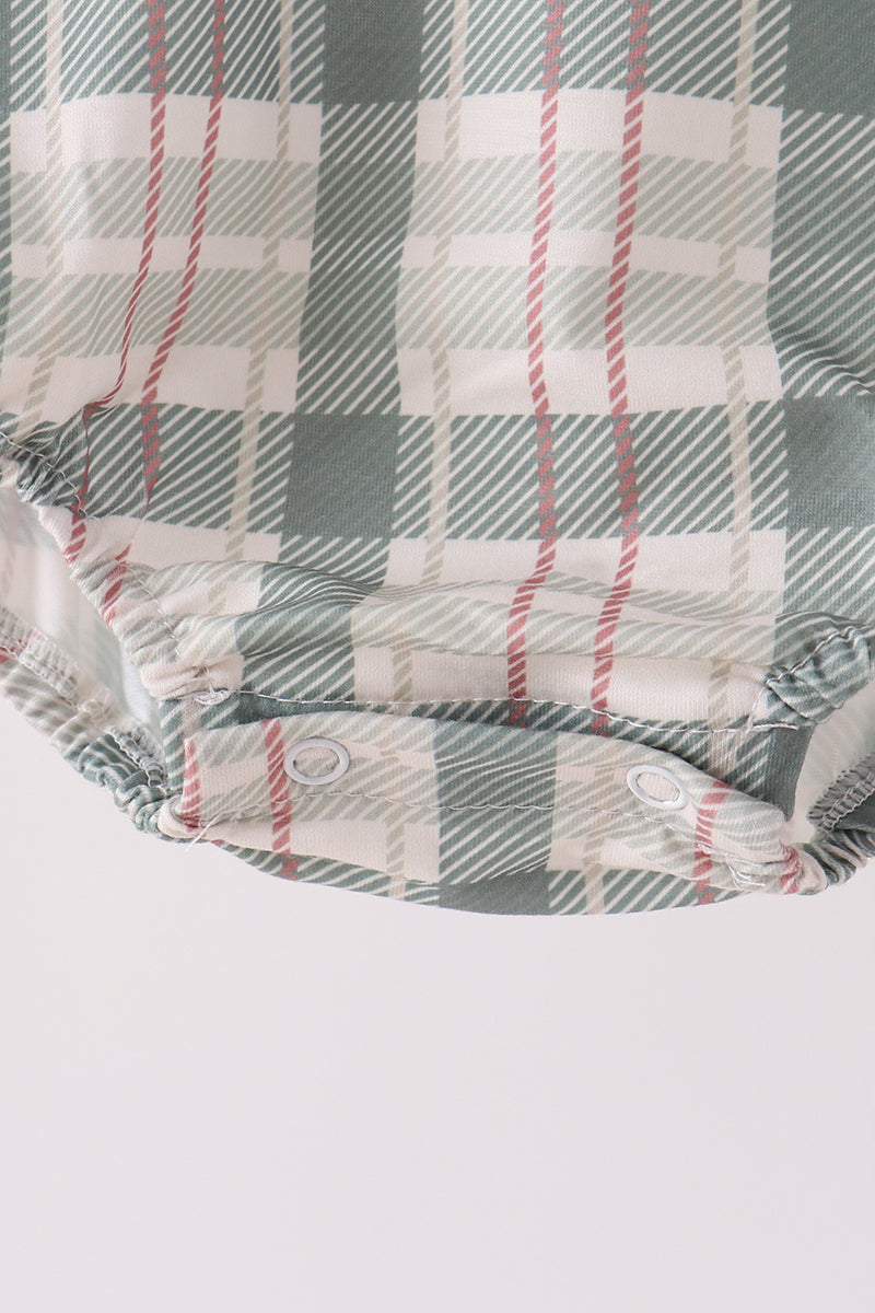 Green Pumpkin Embroidery Plaid Bubble
