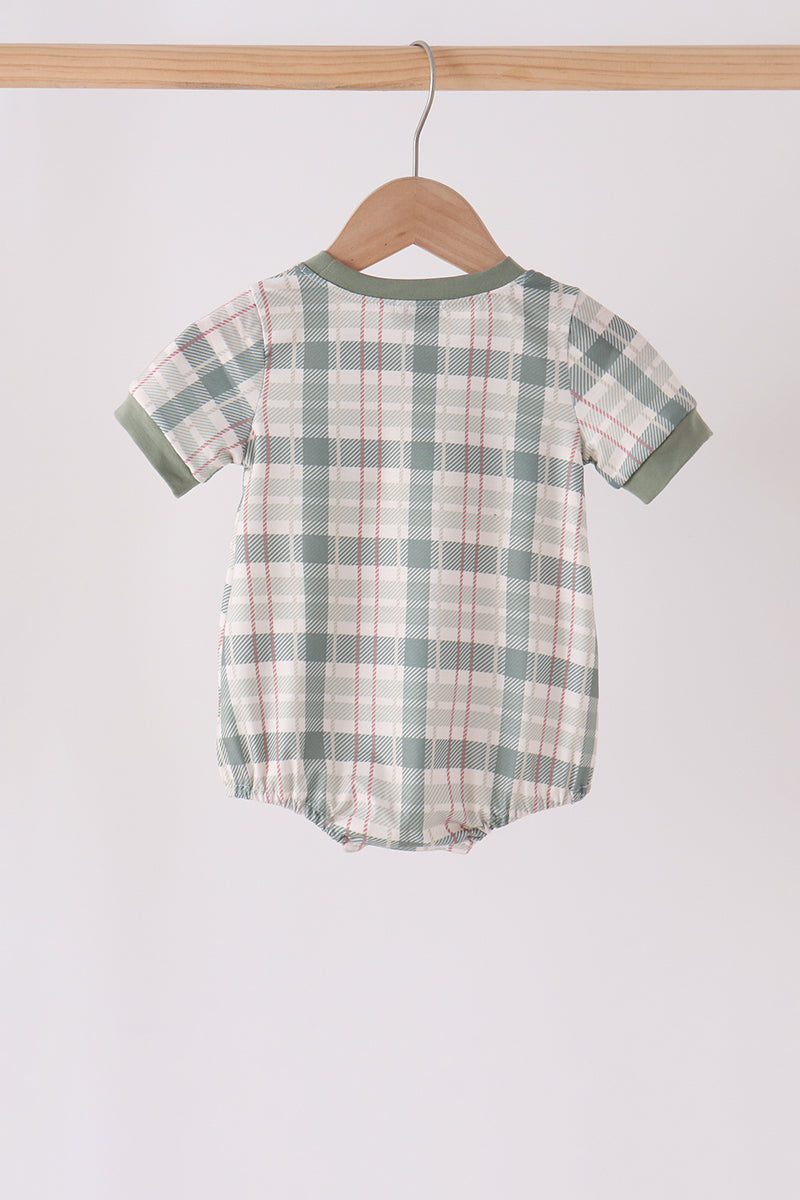 Green Pumpkin Embroidery Plaid Bubble