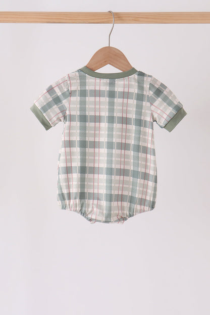 Green Pumpkin Embroidery Plaid Bubble