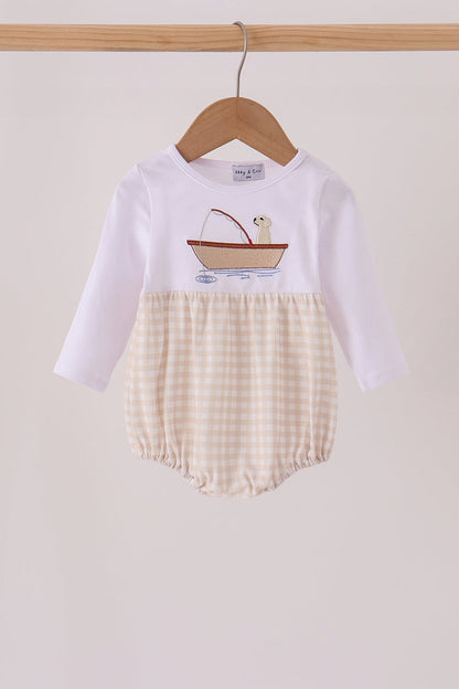 Khaki Puppy Fishing Embroidery Bubble