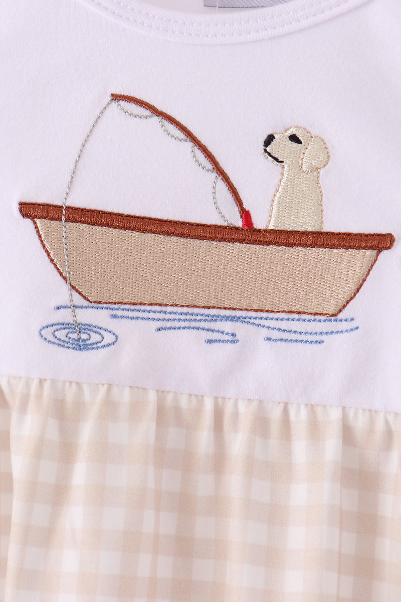 Khaki Puppy Fishing Embroidery Bubble