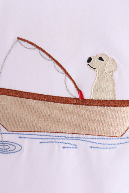 Khaki Puppy Fishing Embroidery Pants Set
