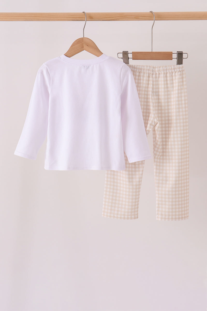 Khaki Puppy Fishing Embroidery Pants Set