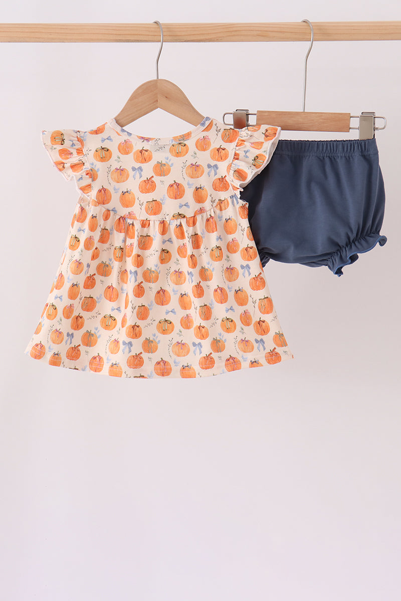 Pumpkin Bow Ruffle Bloomer Set