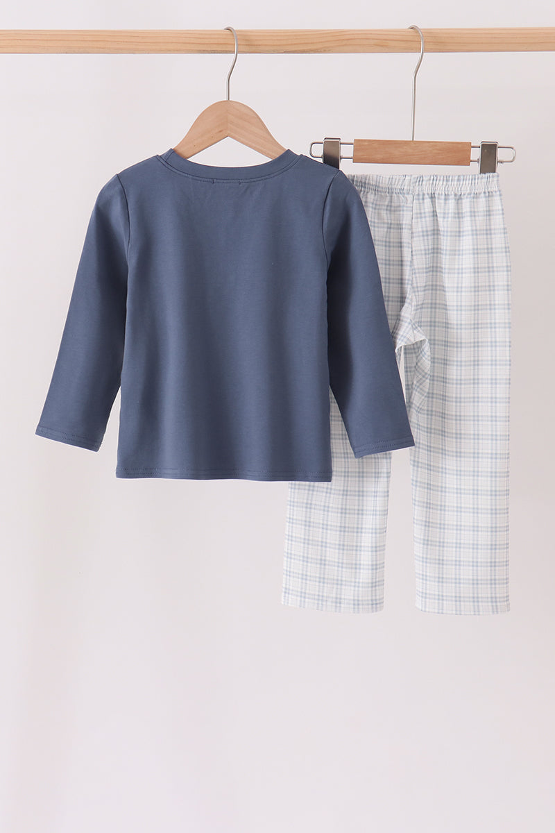Teal pocket plaid pants set