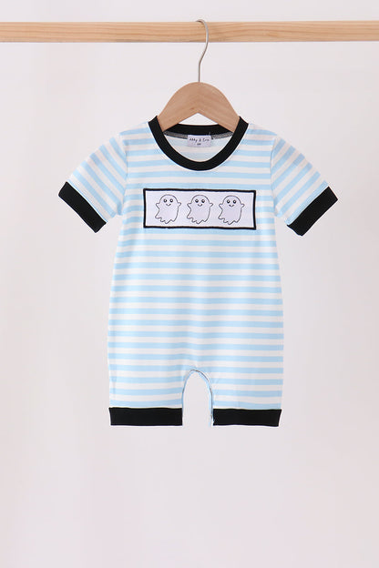 Blue Ghost Embroidery Stripe Romper