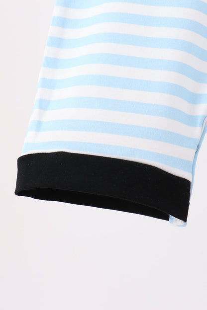 Blue Ghost Embroidery Stripe Romper